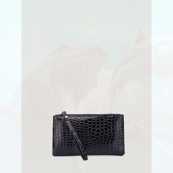 New Leather Crocodile Embossed Purse Black 88 - Picture 3 of 3